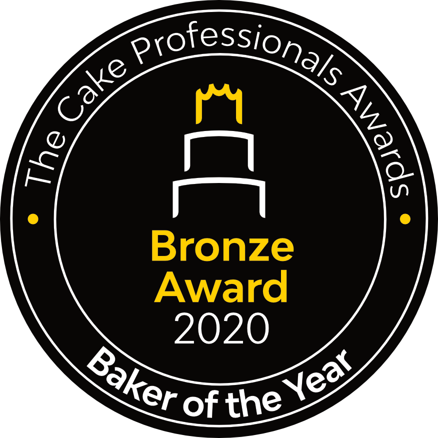 Baker of the Year badge - Luxury weddign cake designer in Surrey - modern bespoke stylish cakes