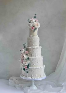 Traditional royal iced wedding cake sugar flowers roses piping piped classic romantic 5 tier lambeth vintage elegant luxury lace