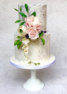 2 tier iced wedding cake sugar flowers romantic classic elegant textured
