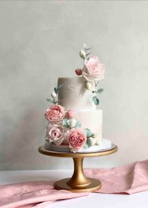 2 tier iced wedding cake sugar flowers romantic classic elegant