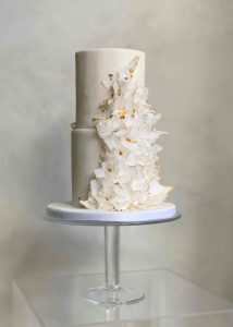 wedding cake textured ruffles wafer paper modern rustic gold white