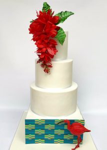 Iced wedding cake with cultural details